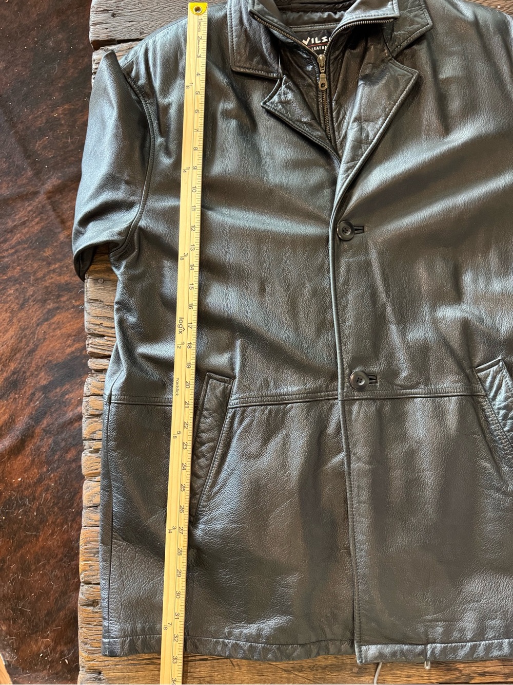 Wilson's Leather Vintage Black Genuine Leather Car / Trench Coat - Large - Picture 14 of 16